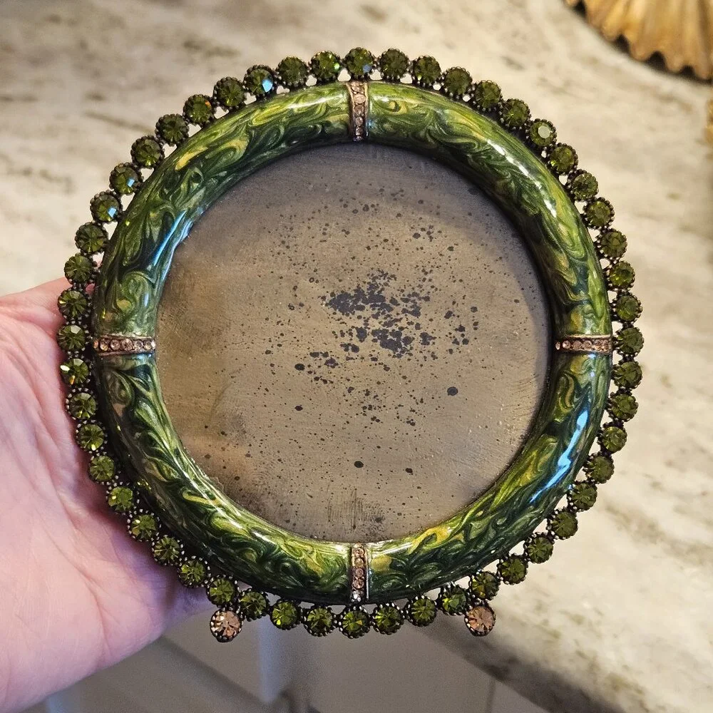 RARE JAY STRONGWATER GREEN SWIRL MARBELIZED PAVE CRYSTAL EDGE JEWEL ENAMEL FRAME